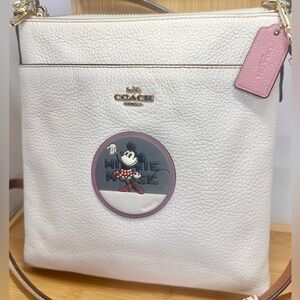 COACH Ivory Off-White Cream Leather Minnie Mouse Kitt Messenger Crossbody Bag